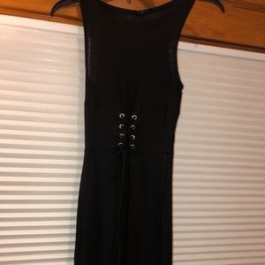 black bodycon dress with tie belt embellishment